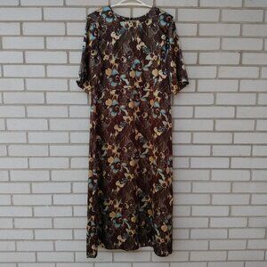 Amish Mennonite Cape Dress 43.75"B 38.5"W Handmade Modest Brown Blue Floral